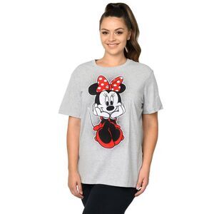 New Women's Plus Size Disney Minnie Mouse Sitting Short Sleeve T-Shirt Gray